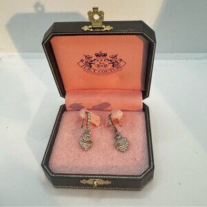 Juicy Couture Vintage Y2K NEW Pave Dangle Heart Drop Earrings Silver Gold Gold